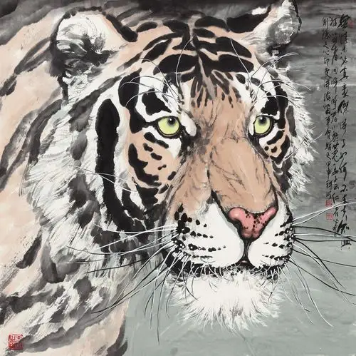 67202004年作虎镜心设色纸本