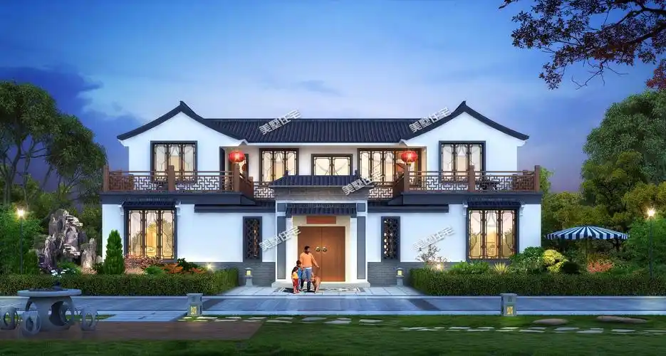 经典的中式别墅带堂屋和神龛家族富贵永传承