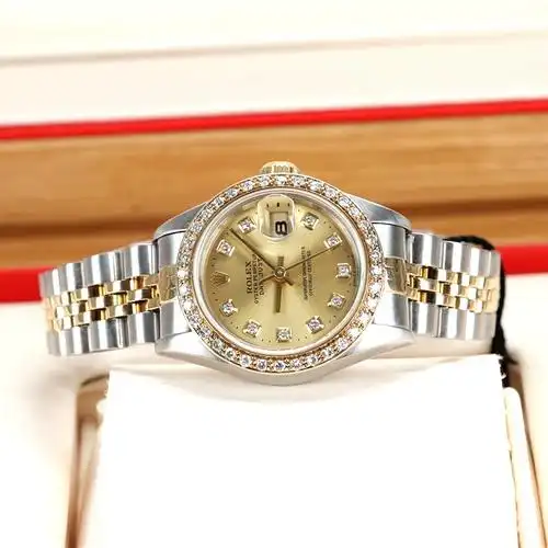 一口价正品[9.8新]劳力士18k金日志型后钻自动机械手表女士69173