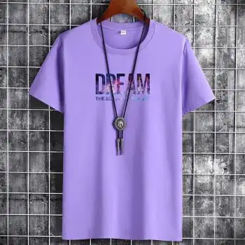 短袖t恤男夏季新款短袖t恤男圆领休闲半袖宽松夏装上衣男t恤衫紫色xl