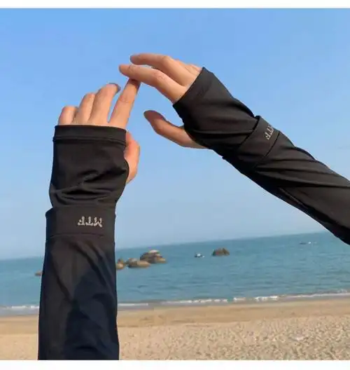 夏季遮阳袖套男士冰丝袖套户外新款潮薄新款护臂网红手袖黑色冰丝防晒