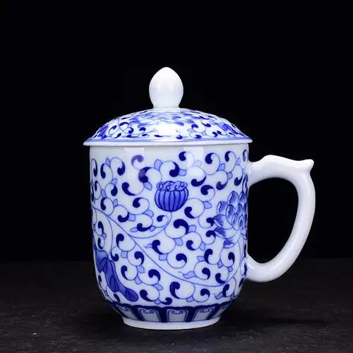 办公茶杯陶瓷青花瓷杯子大号老板杯水水杯家用茶杯