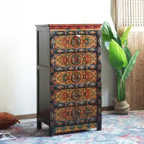 藏式整装家具实木手绘斗柜杨木复古彩绘收纳斗柜
