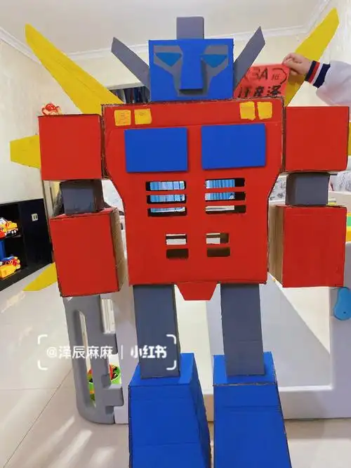 废旧制作幼儿园手工作业纸箱机器人06