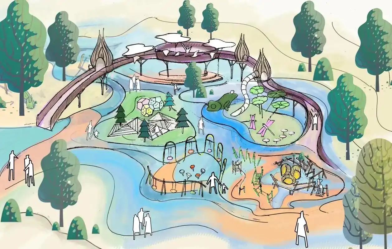 儿童游乐 一个户外儿童乐园的设计,首先是概念,然后手绘出草 - 抖音