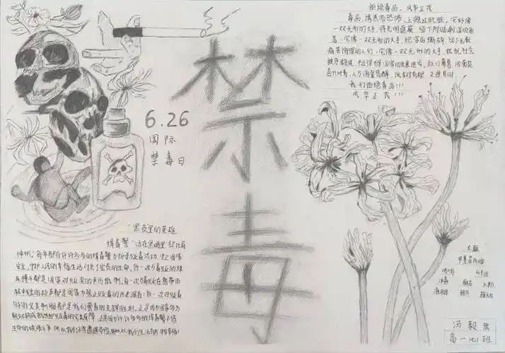 手抄报上的一笔一画描绘出长航学生"拒绝毒品,远离毒品"的决心,禁毒