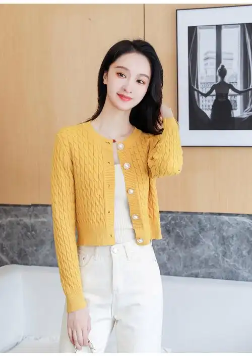 实拍现货3079秋冬复古麻花编织针织开衫女高腰短款修身毛衣外套 - 17