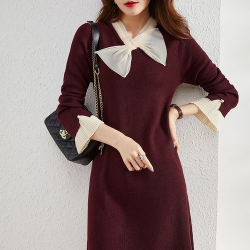 正品欧哥弟人秋冬季新款宽松中长款裙子羊毛针织欧货时尚连衣裙女