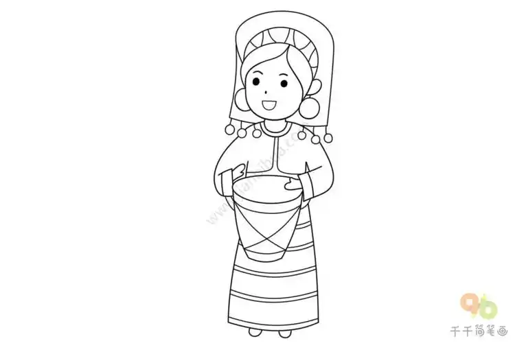少数民族德昂族女孩简笔画图片