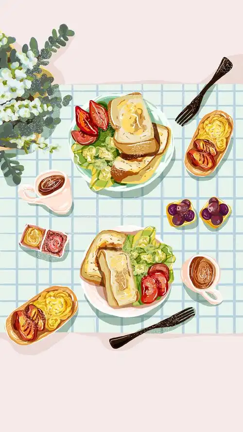 手绘美食插画唯美高清手机壁纸