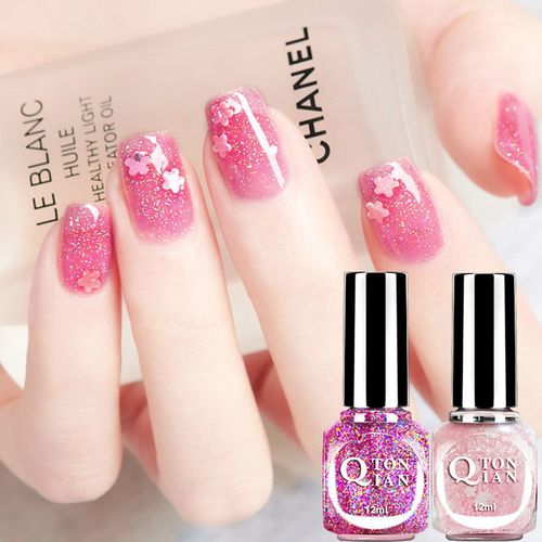 新款肉粉色指甲油亮晶晶爆闪显白速干免烤持久防水学生不掉色甲油