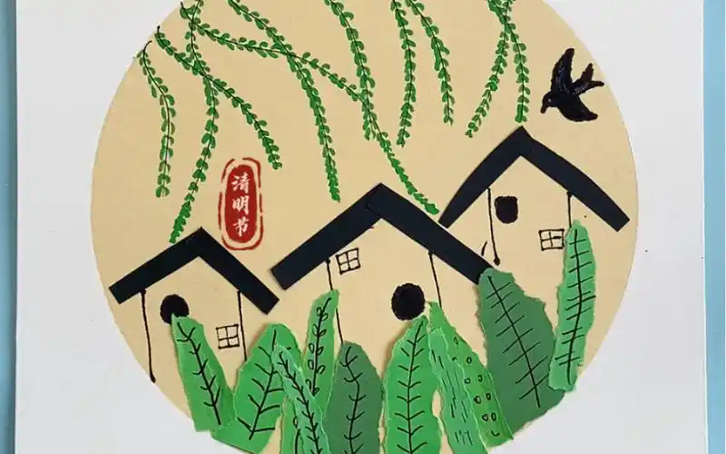 清明节主题画/手撕贴纸画,幼儿园清明节手工画