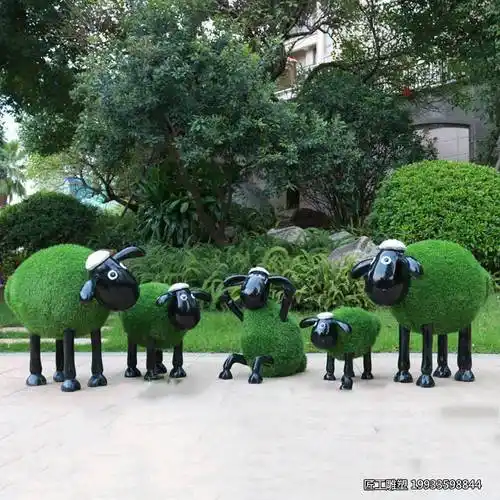 玻璃钢草皮羊仿真动物雕塑 户外公园草坪装饰小品