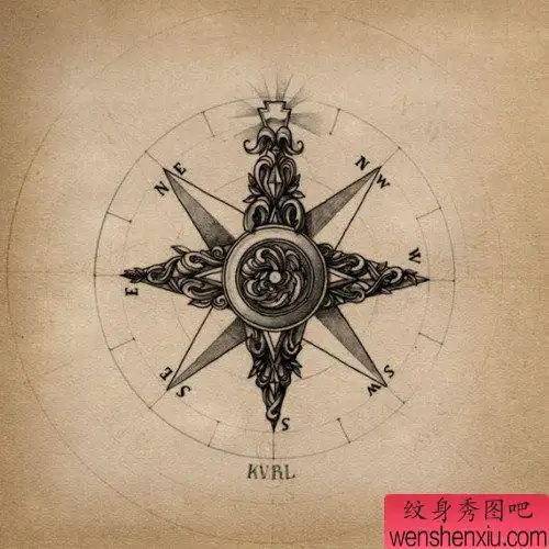 一幅经典的指南针纹身手稿