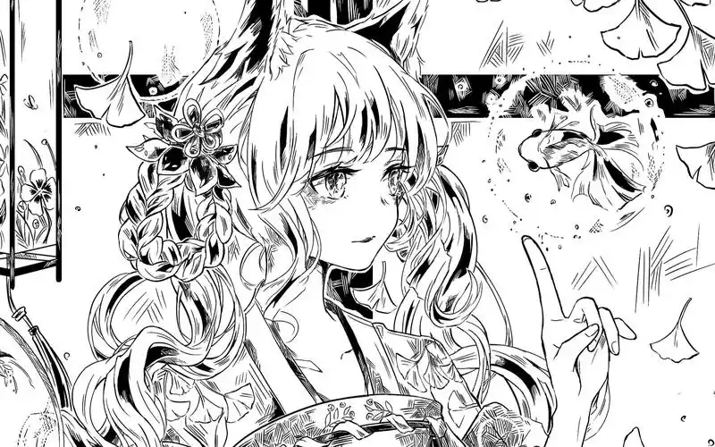 【板绘】黑白画汉服小狐狸