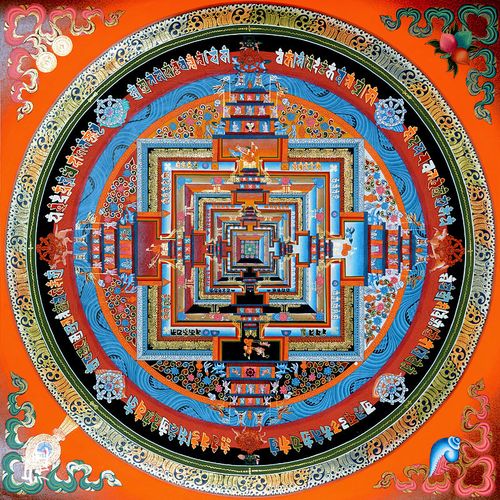 上行道 时轮金刚坛城画芯手绘唐卡装饰画玄关现代客厅新中式餐厅挂画