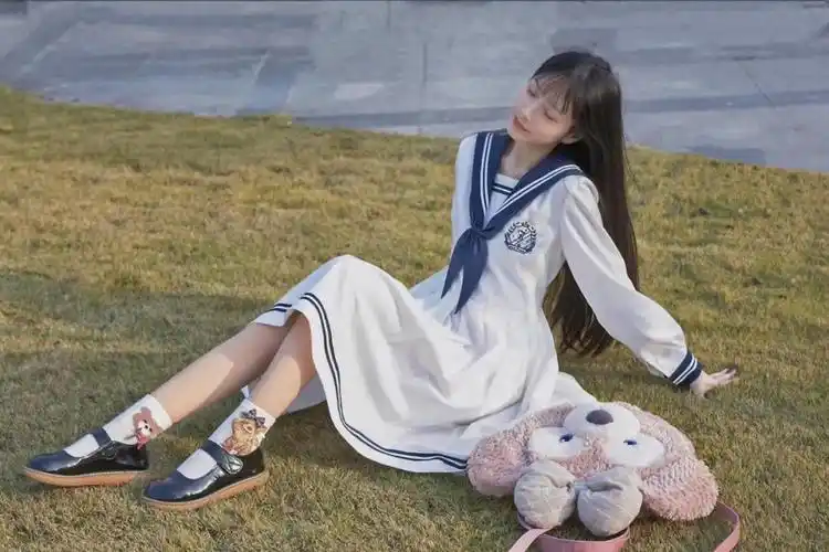 楚络韩版日系jk海军领水手服连衣裙女学生春季新款中长款显瘦a字裙子