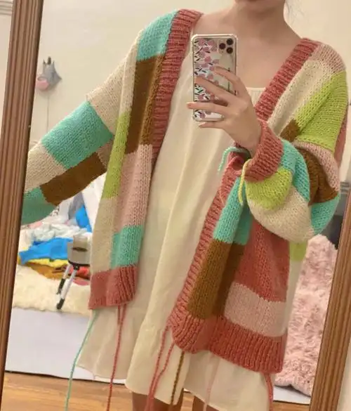 织一个拼色毛衣外套附图解
