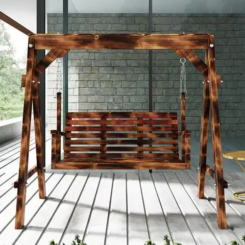 户外秋千木秋千休闲摇椅碳化木户外秋千吊椅成人吊椅加厚摇椅 实木