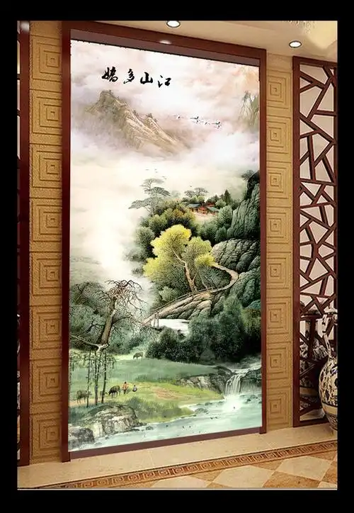 原创江山多娇国画风景画山水画玄关壁画