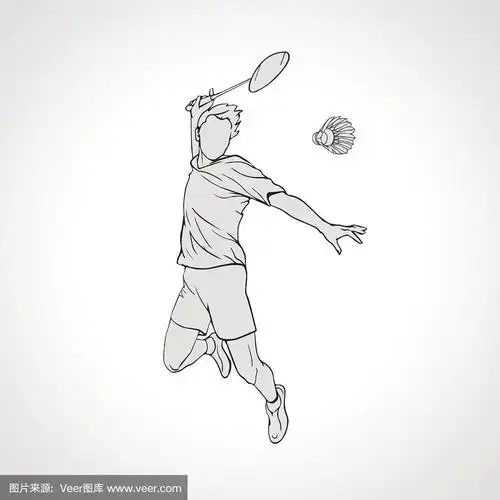 羽毛球运动员的矢量插图.手绘.