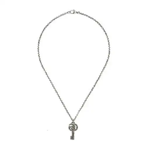 gucci古驰经典款925银双g钥匙刻蔓藤花纹图案吊坠项链627757j84000701