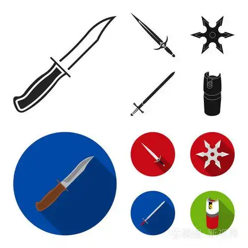 武器集合图标黑色, 平面式矢量符号股票插画网站