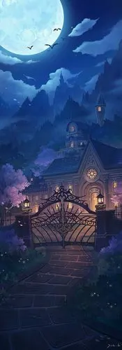 【此间二次元】二次元 场景区 暖色调 月光 古堡 寂静的夜 欧式风格