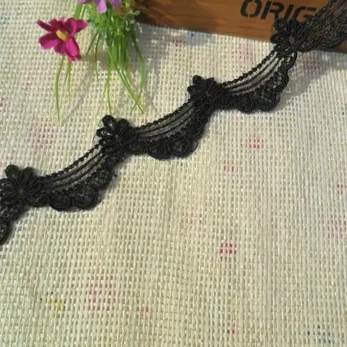 黑色车骨蕾丝细花边水溶刺绣花边辅料 diy窗帘衣边裙摆发饰材料