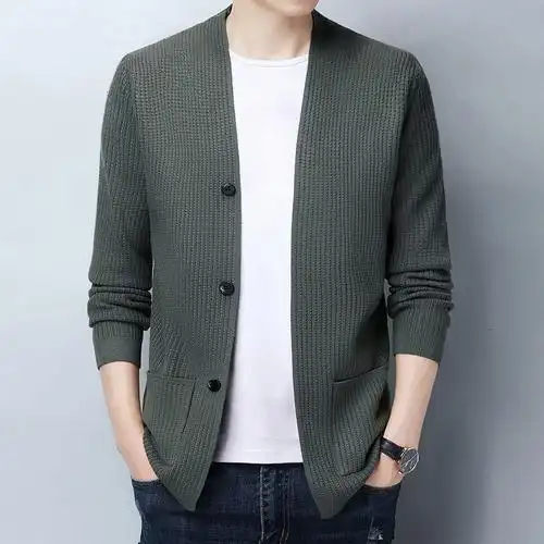针织衫开衫男士外套秋冬款毛衣外套男中青年休闲大码男装潮亚马逊
