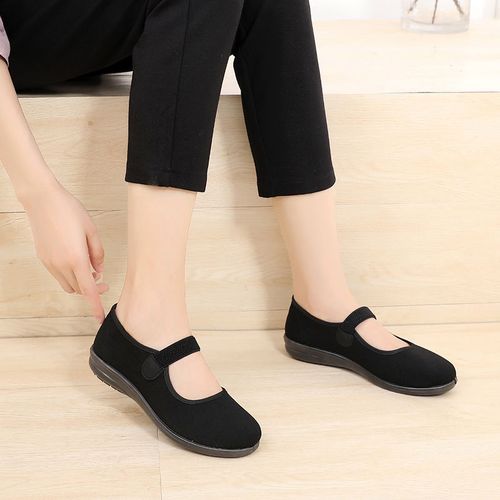 京特老北京布鞋女上班软底酒店服务员工作鞋春季松紧带平底妈妈鞋