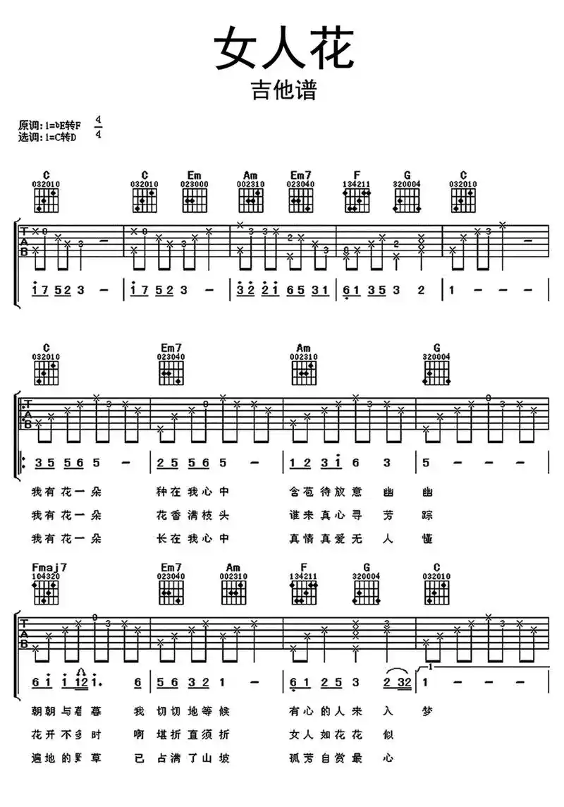 吉他谱女人花#节日快乐妇女节  - 抖音