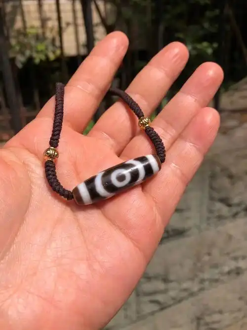 水纹三眼天珠锁骨链极致黑白分明材质