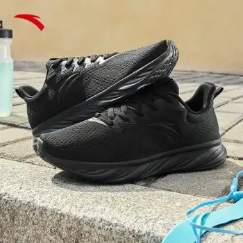 安踏轻质男子跑鞋夏季网面透气运动鞋舒适透气男鞋耐磨 黑/碳灰-4 9