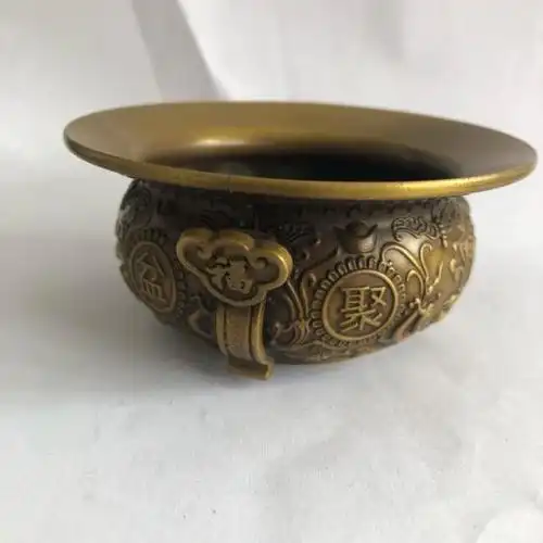 古玩古董收藏大明宣德年制铜聚宝盆家居摆件铜器收