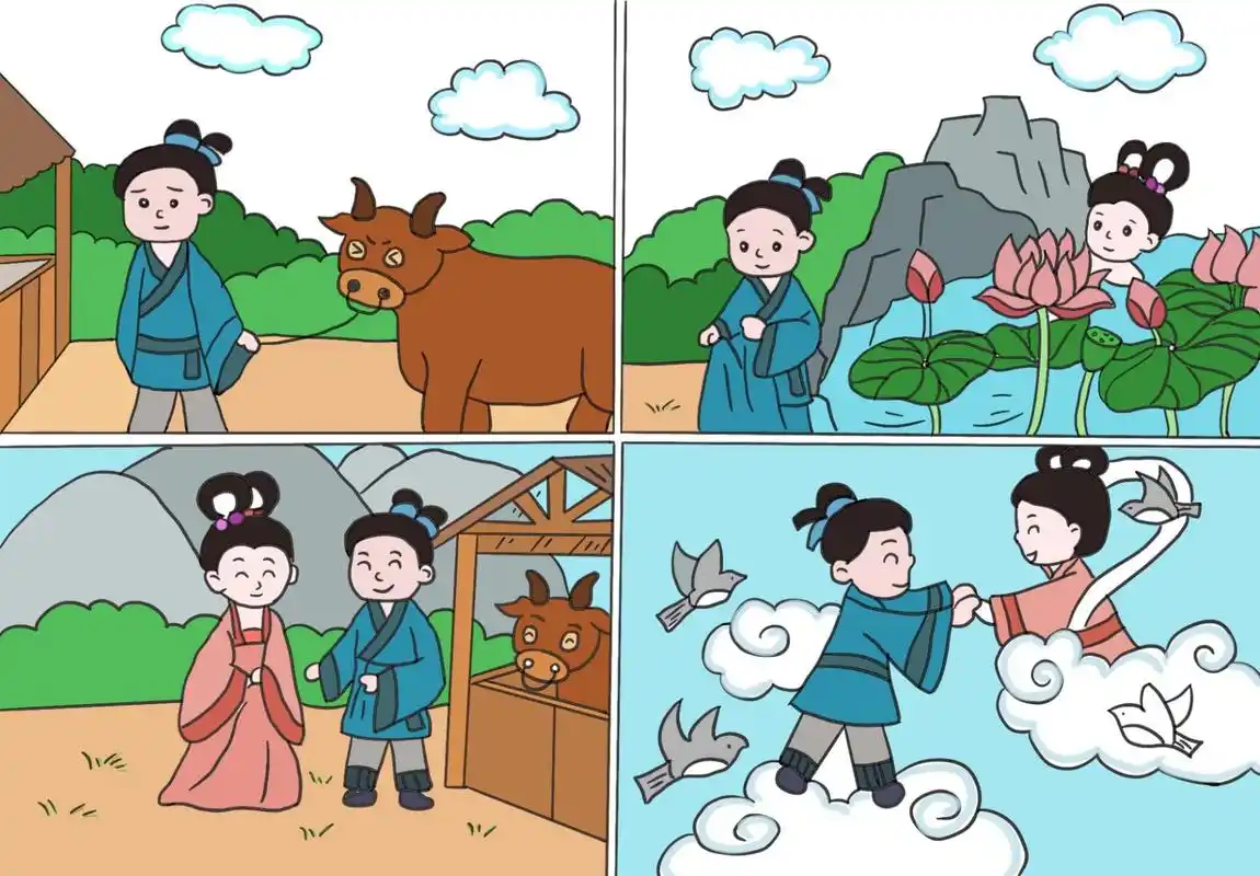牛郎织女连环画|有线稿可打印 牛郎织女连环画来喽～ 最近应该都在画