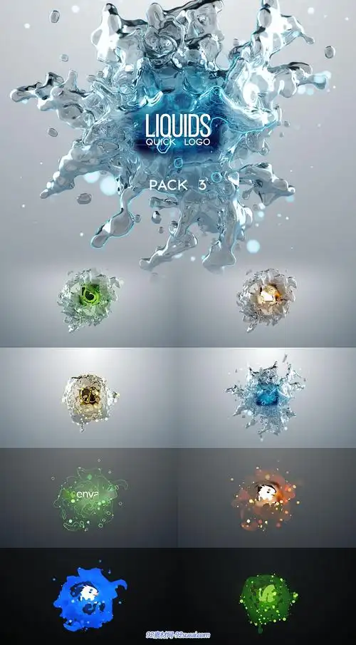 ae模板 科技时尚多图动态水流液体logo标志ae模板 ae素材