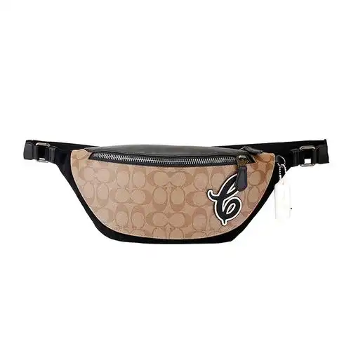 coach蔻驰奢侈品男士卡其色人造革单肩斜挎腰包f83282qbtal