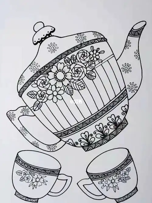 线描茶具757575_茶具_线描_兴趣爱好_绘画