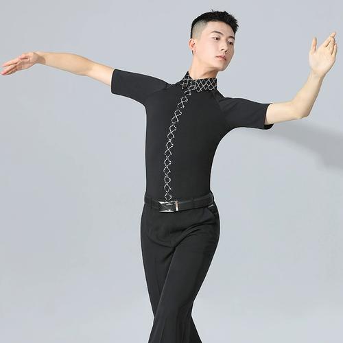 短袖新款练功服国标舞服成年高端拉丁舞服男夏季丹宝罗交谊舞小衫