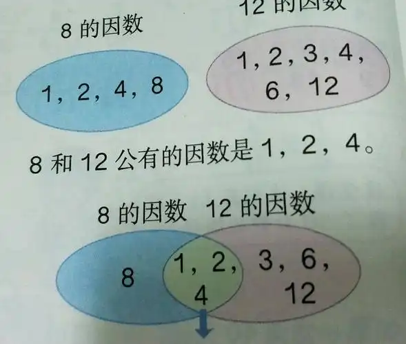 1,2,4是8和12公有的因数,叫做它们的公因数,其中4是最大的公因数叫做
