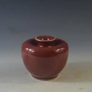 仿古瓷器 复古清雍正风格红釉苹果尊水盂花瓶古董古玩老货旧货400