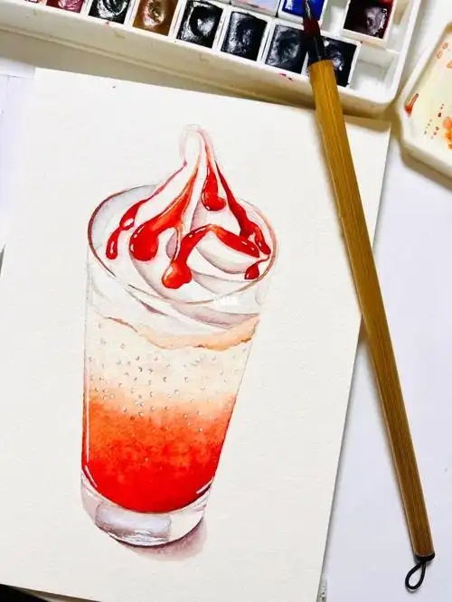 草莓冰激凌丨水彩