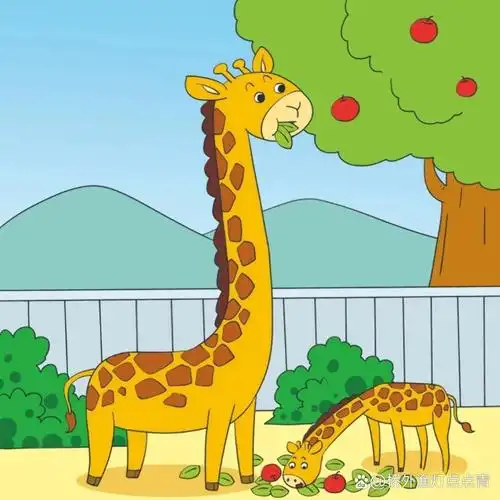 97二年级上册看图写话《长颈鹿妈妈》 参考例文: 一天早上,长颈鹿