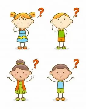 4款可爱卡通孩子产生了疑问的问号png图片免抠矢量素材