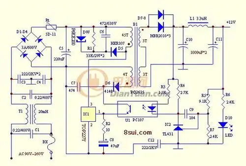 求12v10a的直流电电源器电路图!
