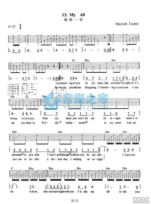 《my all吉他谱》_滨崎步_c调_吉他图片谱2张 图1