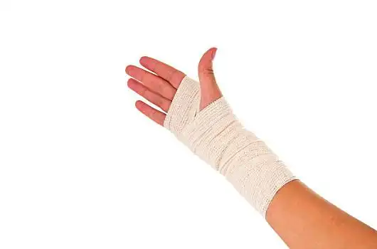 手,系,弹性,绷带,白色背景