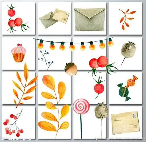 水彩手绘植物果实信封免抠素材设计图__背景素材_psd分层素材_设计