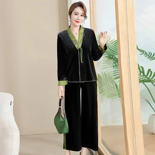 妈妈秋款小个子复古套装洋气新服饰中老年女士春秋唐装上衣两件套